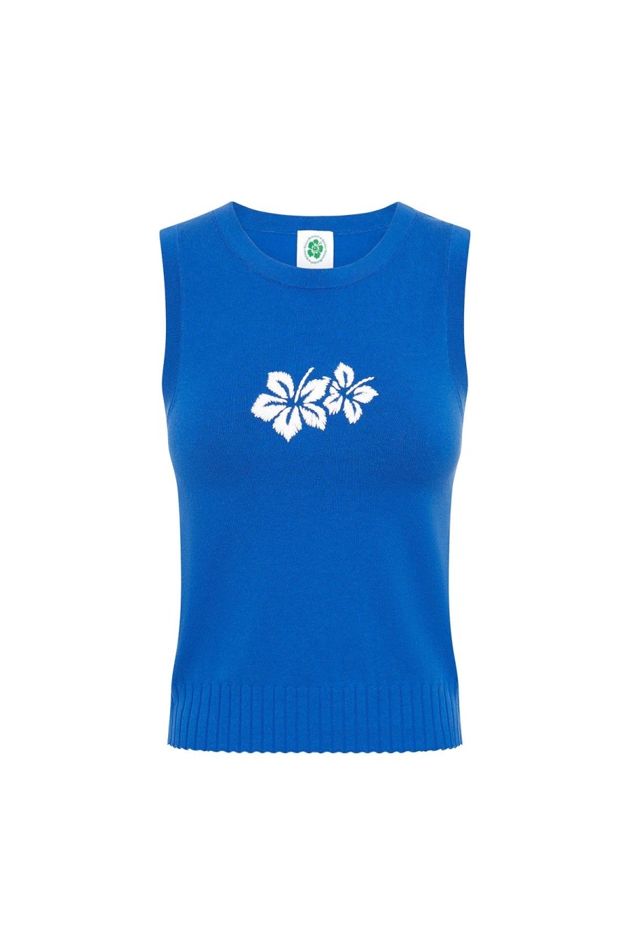 Women Emma Mulholland on Holiday Knitwear | Hibiscus Island Tank-Blue/White