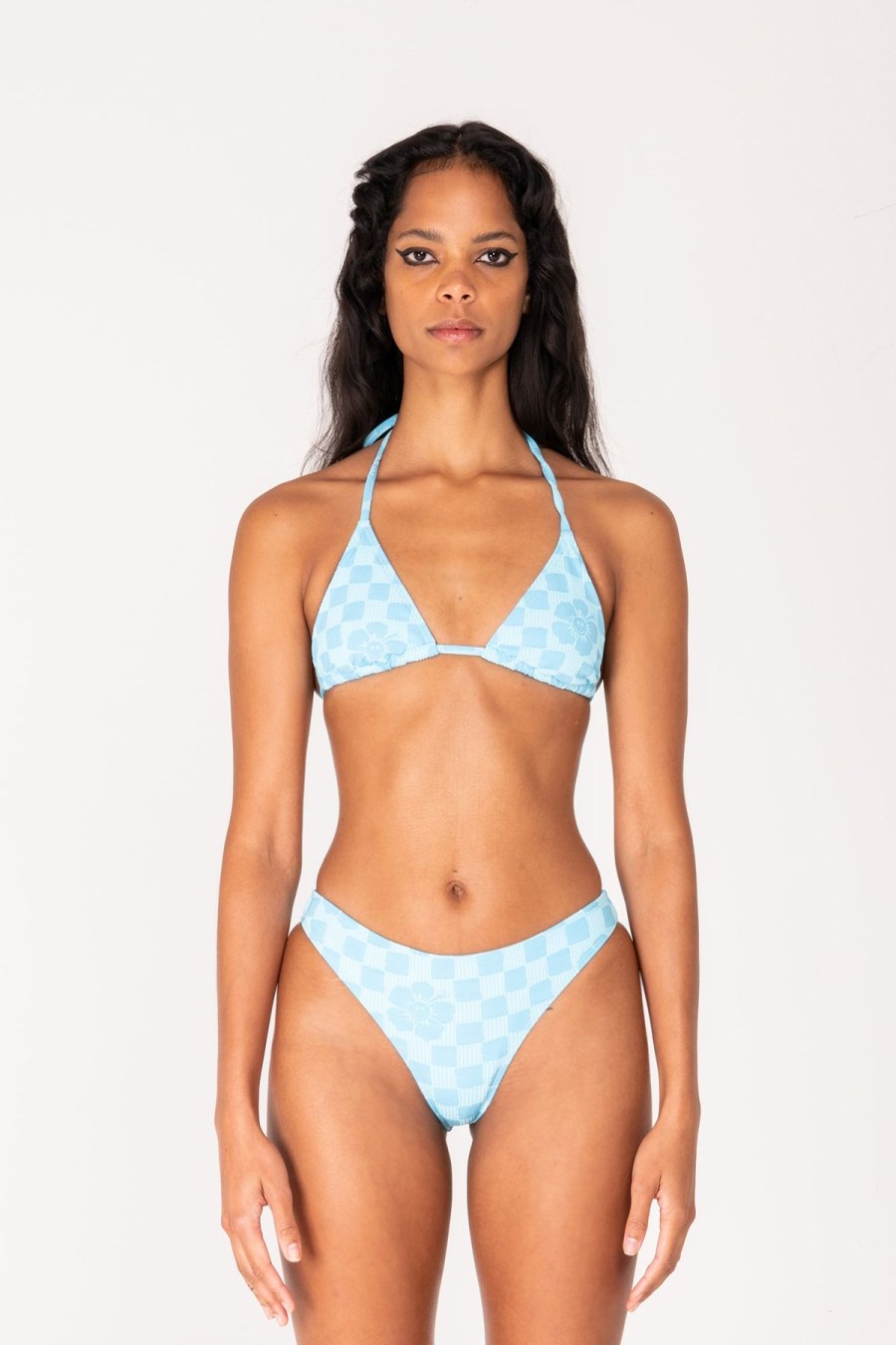 Women Emma Mulholland on Holiday Swimwear | Happy Check Cheeky Bikini Bottom-Sky Blue