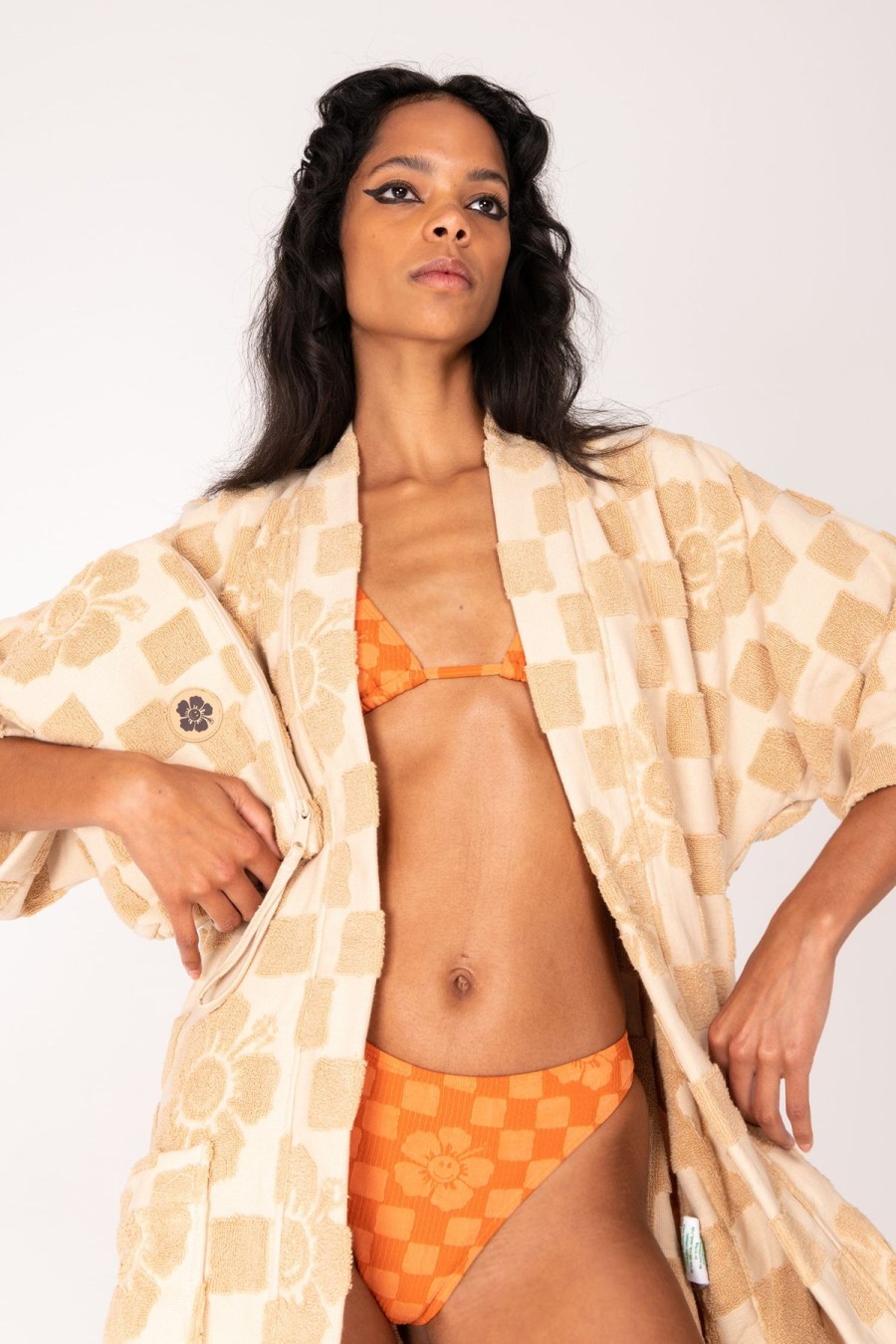 Accessories Emma Mulholland on Holiday | Happy Check Pool Robe-Sand