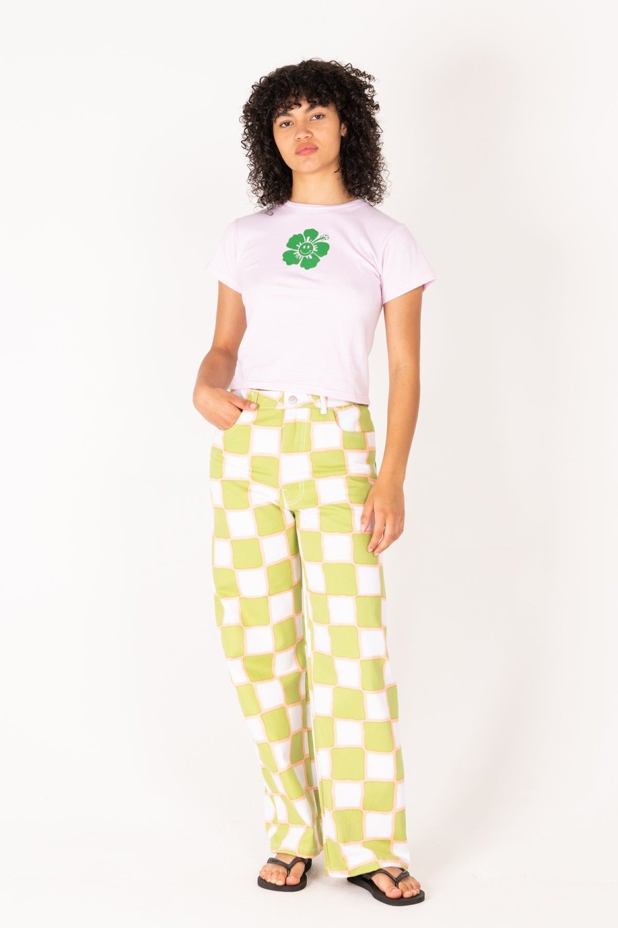 Women Emma Mulholland on Holiday Pants | Airbrush Check Vacation Pant-Olive