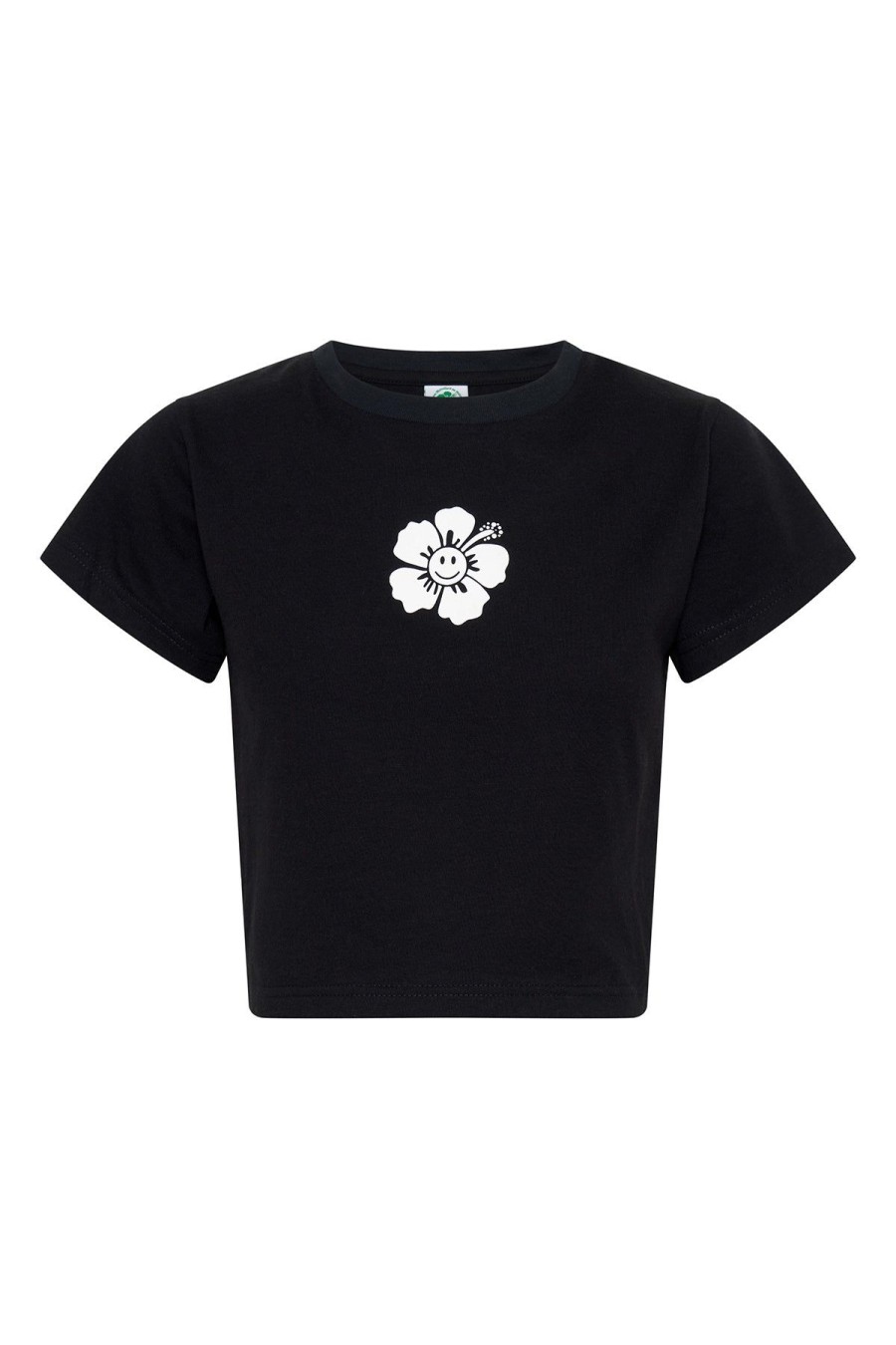 Women Emma Mulholland on Holiday Tees & Tops | Happy Hibiscus Baby Tee-Black/White