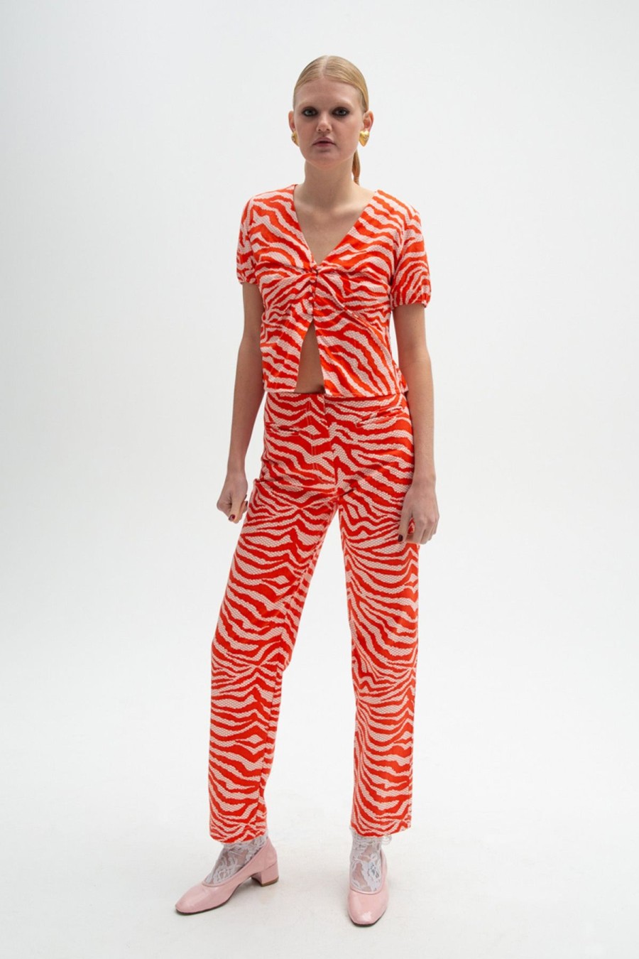 Women Emma Mulholland on Holiday Tees & Tops | Roxbury Blouse-Red/Apricot