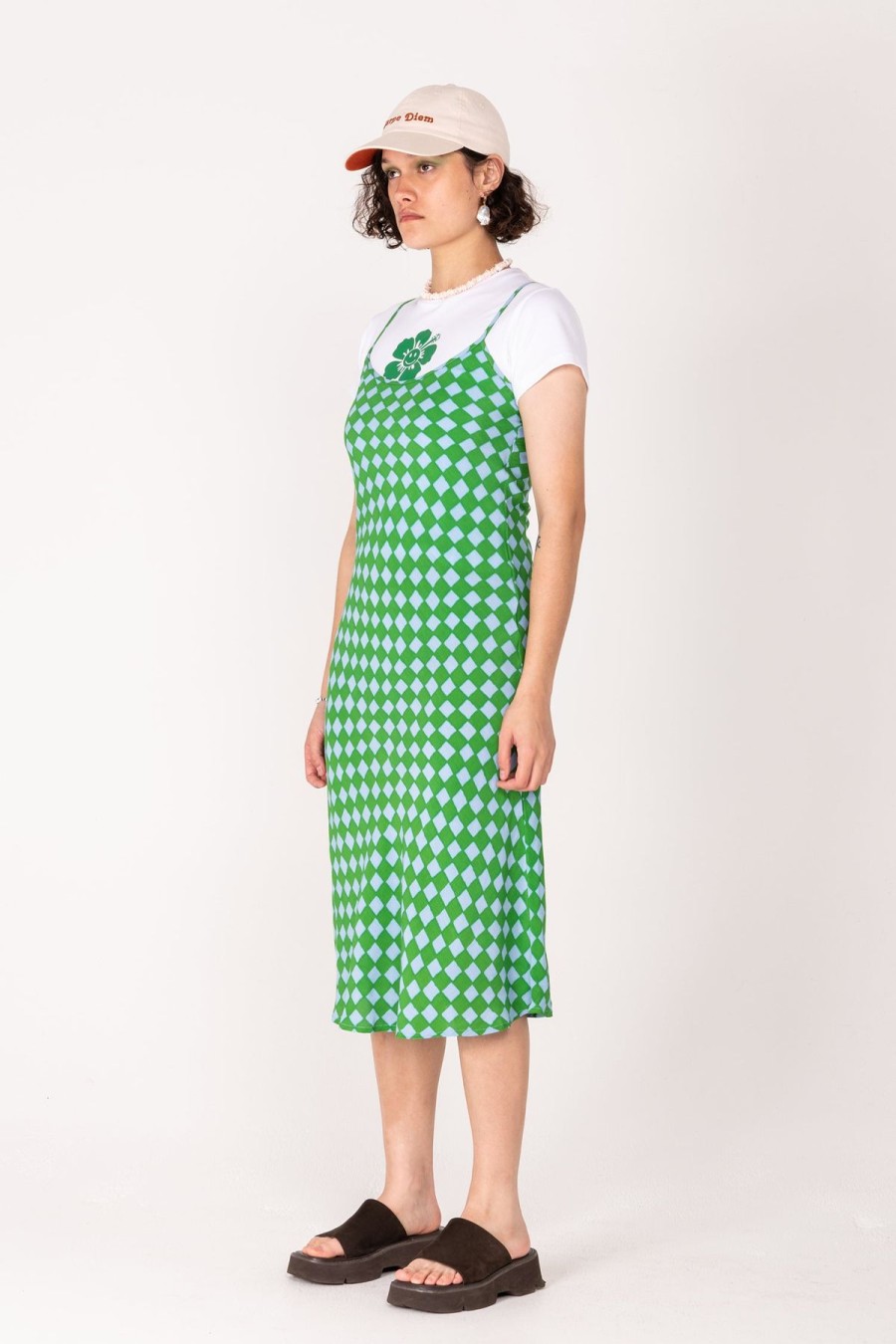 Women Emma Mulholland on Holiday Dresses & Skirts | Check Vacation Slip Dress-Blue/Green