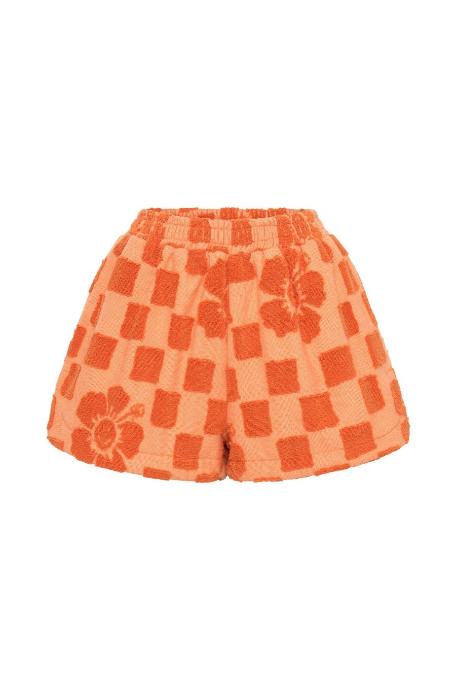 Accessories Emma Mulholland on Holiday | Happy Check Terry Beach Shorts-Burnt Orange