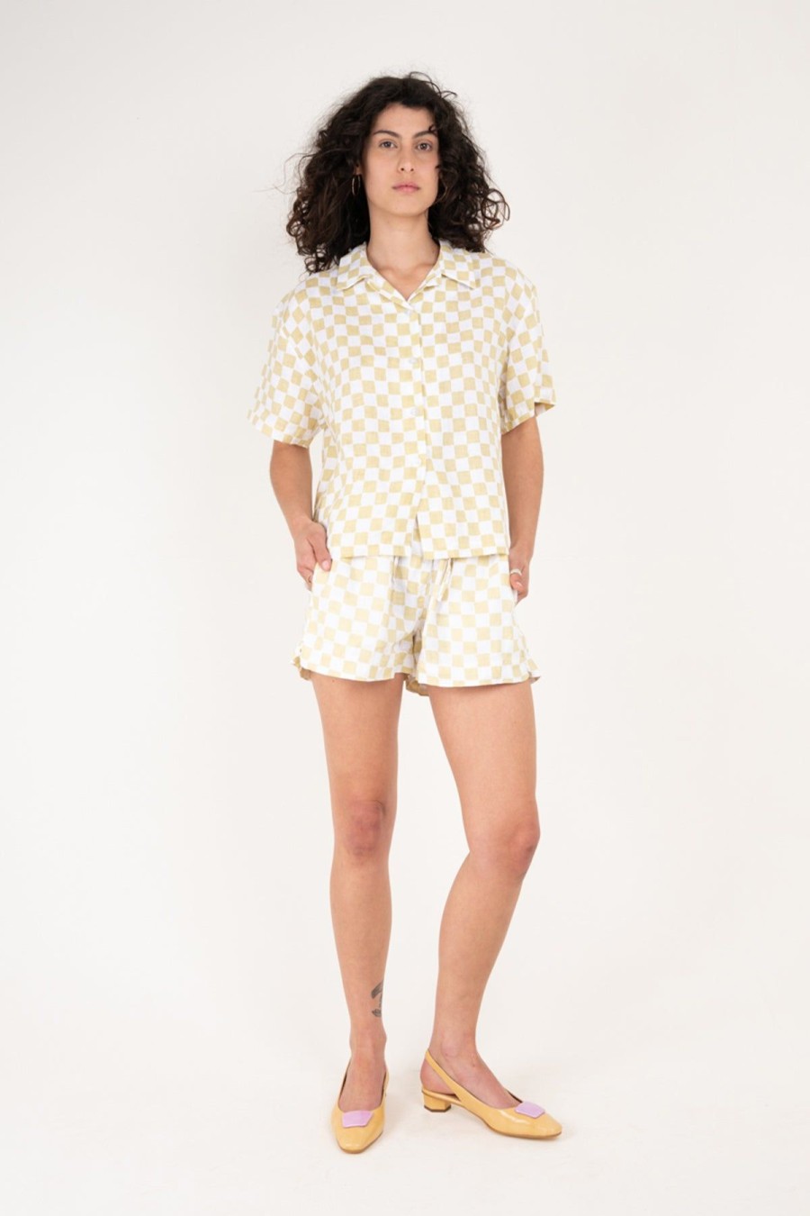 Women Emma Mulholland on Holiday Resort Sets | Check Short Set-Cream