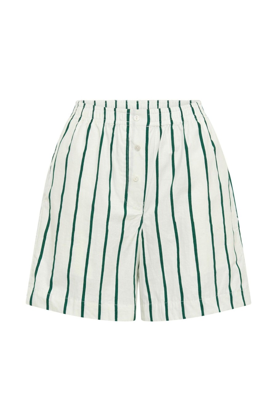 Women Emma Mulholland on Holiday Shorts | Thin Stripe Boxer Shorts-Dark Green