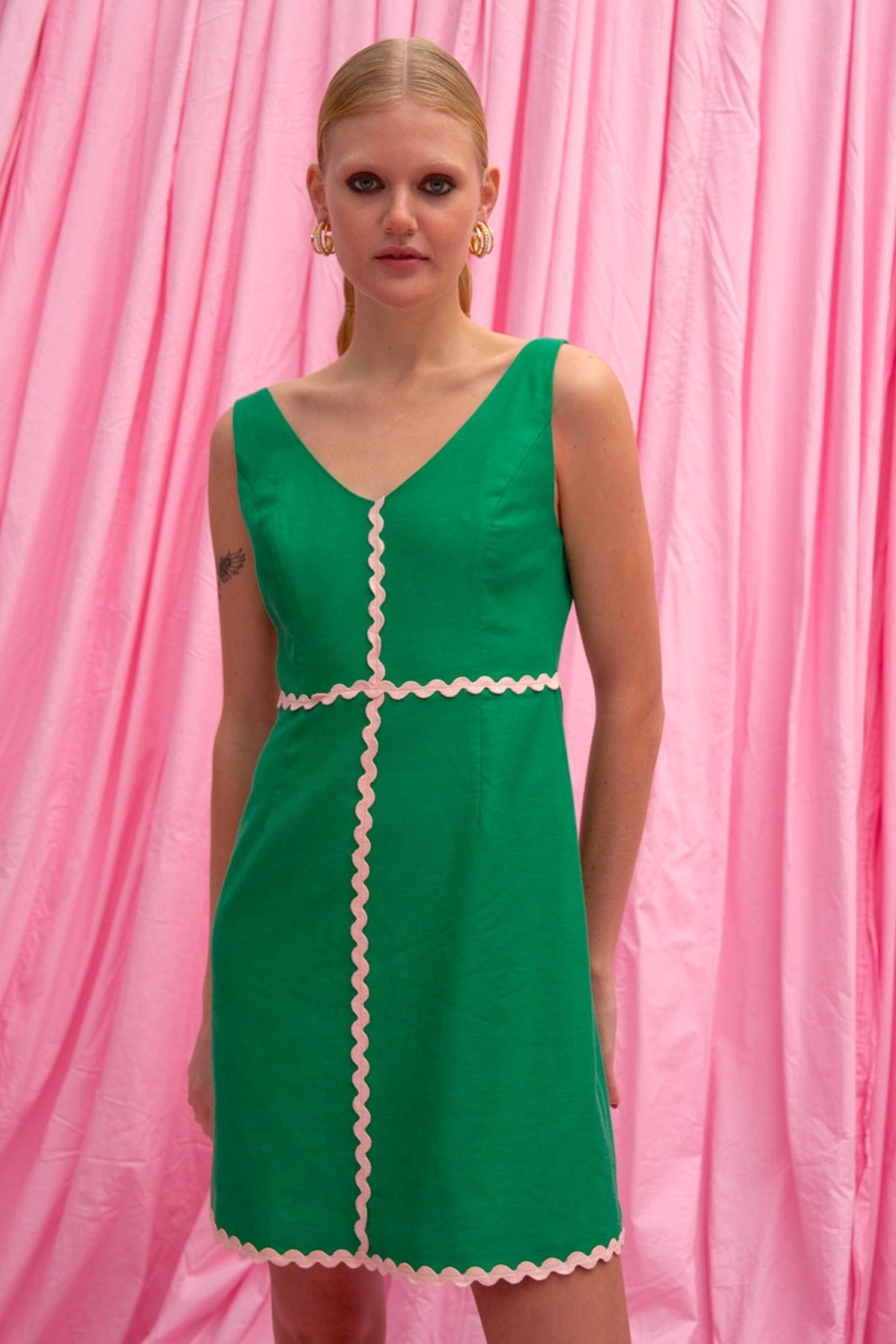 Women Emma Mulholland on Holiday Party Wear | Spaghetti Mini Dress-Green/Pink