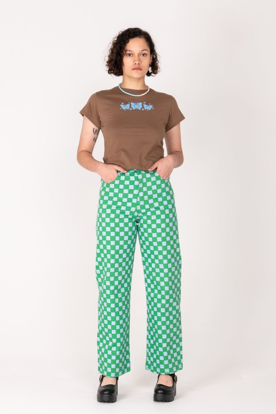 Women Emma Mulholland on Holiday Pants | Check Vacation Pant-Green Blue