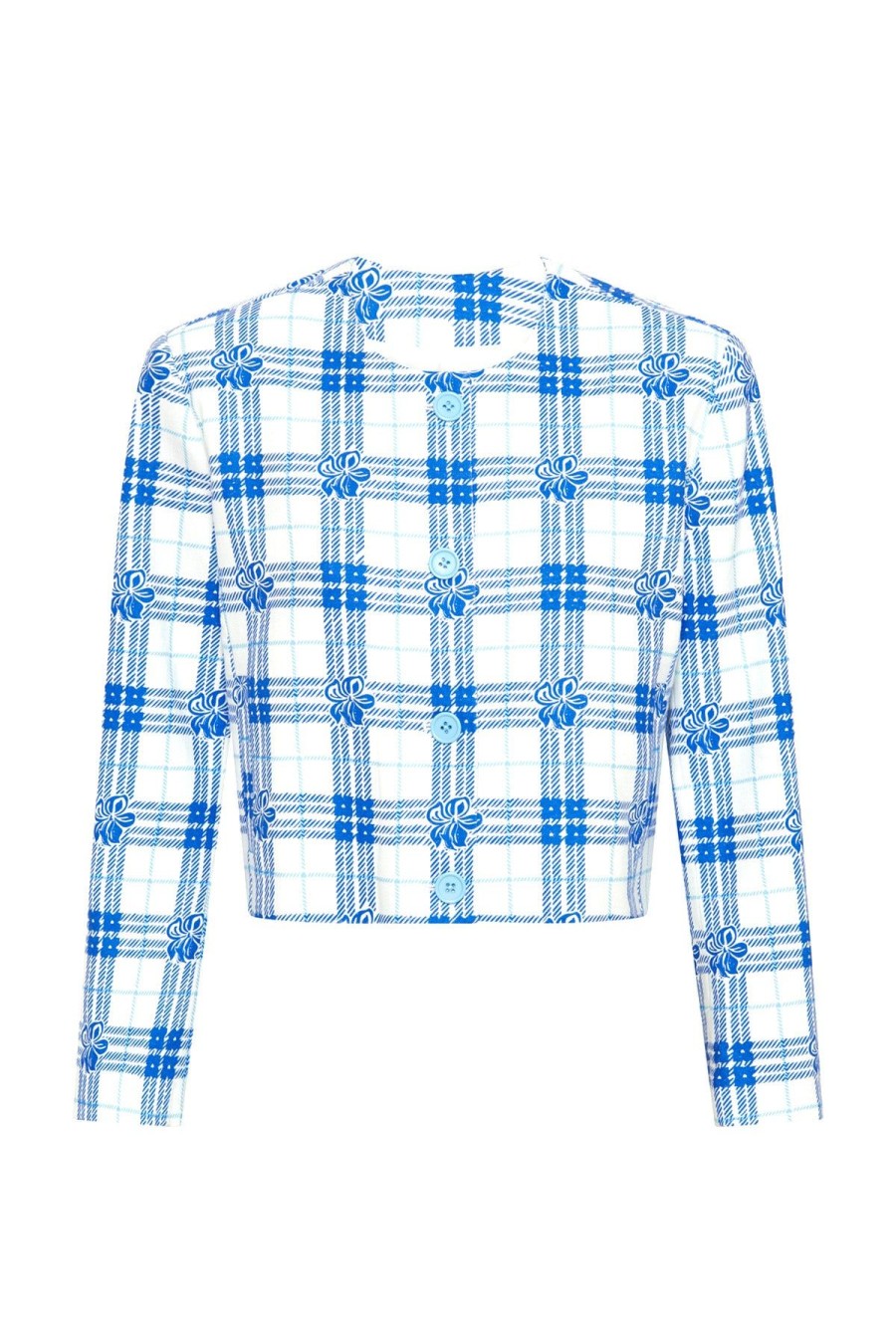 Women Emma Mulholland on Holiday Outerwear | Hibiscus Plaid Cropped Jacket-Blue/White
