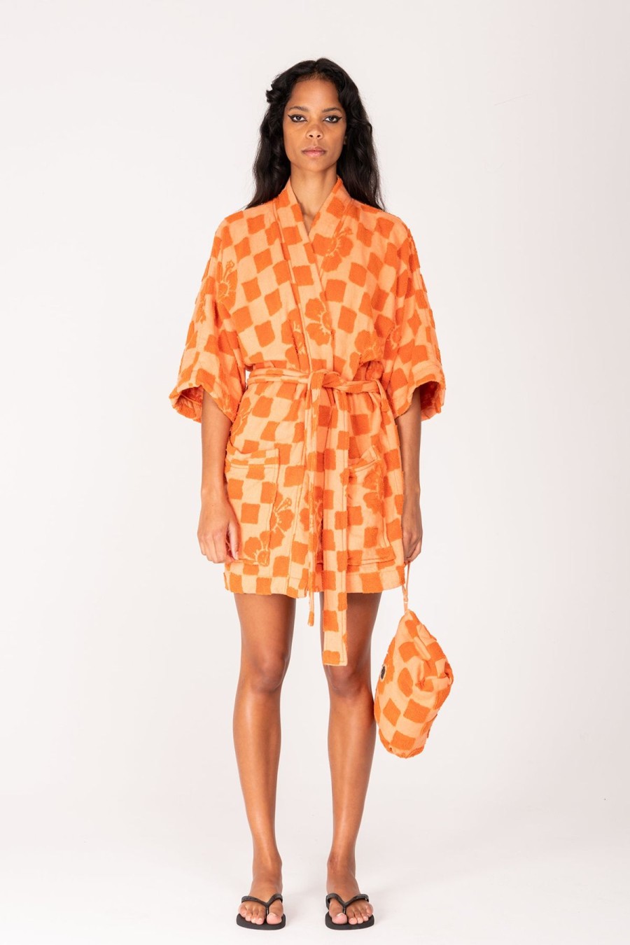 Accessories Emma Mulholland on Holiday | Happy Check Pool Robe-Burnt Orange