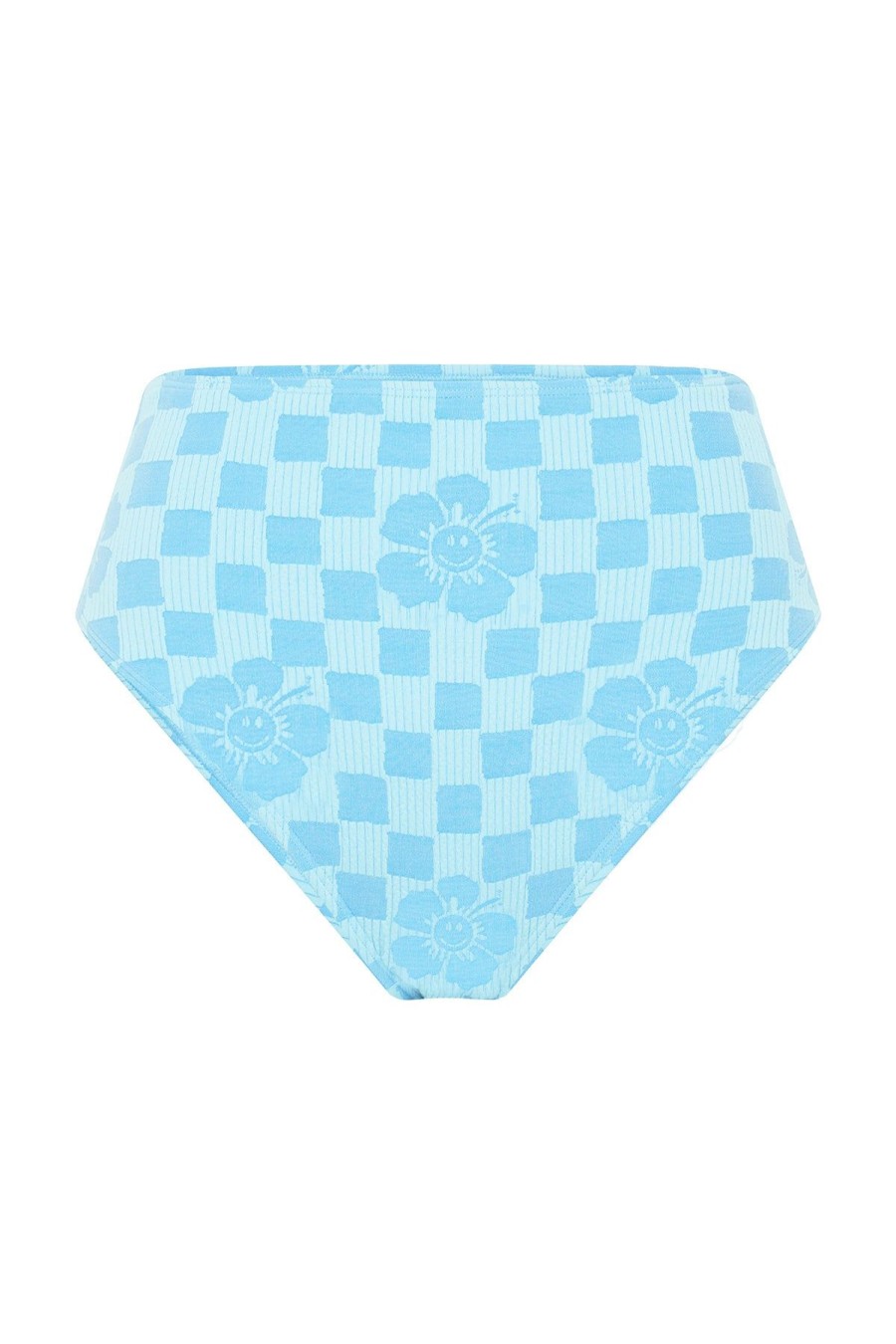 Women Emma Mulholland on Holiday Swimwear | Happy Check High Rise Bikini Bottom-Sky Blue