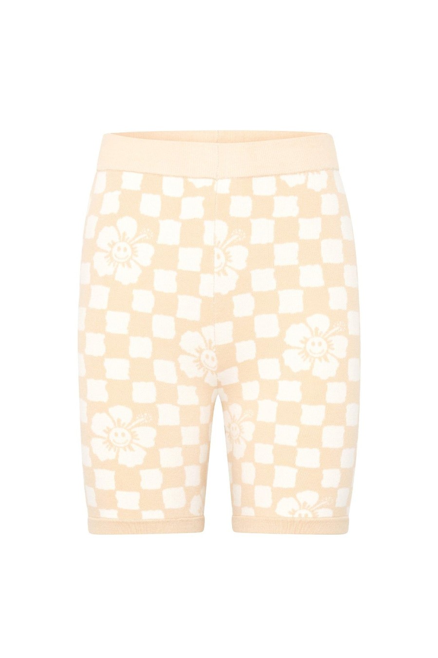 Women Emma Mulholland on Holiday Knitwear | Happy Check Knit Shorts-Sand