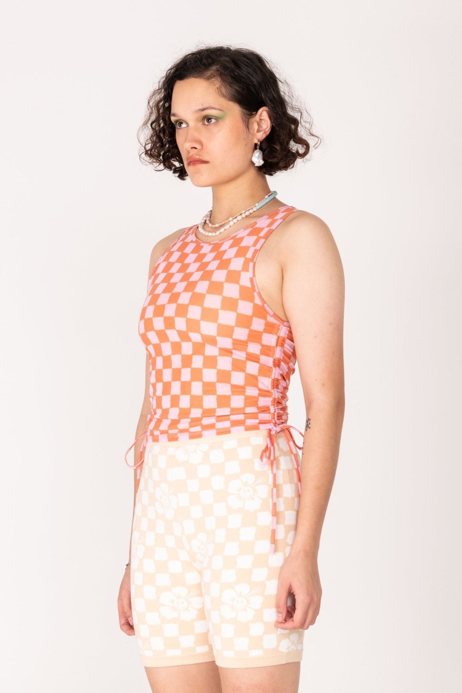 Women Emma Mulholland on Holiday Knitwear | Happy Check Knit Shorts-Sand