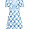 Women Emma Mulholland on Holiday Party Wear | Hibiscus Plaid Mini Dress-Blue/White