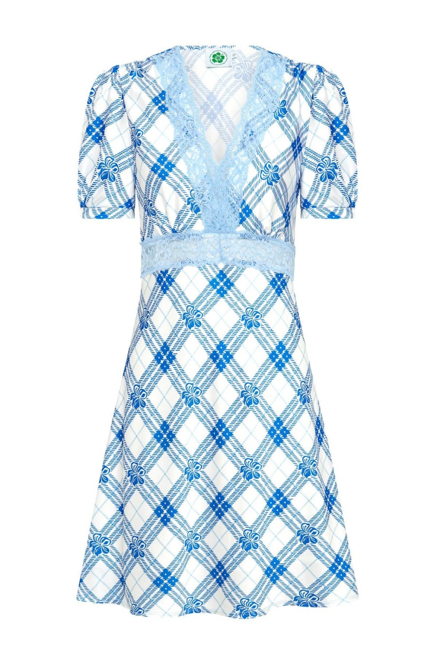 Women Emma Mulholland on Holiday Party Wear | Hibiscus Plaid Mini Dress-Blue/White