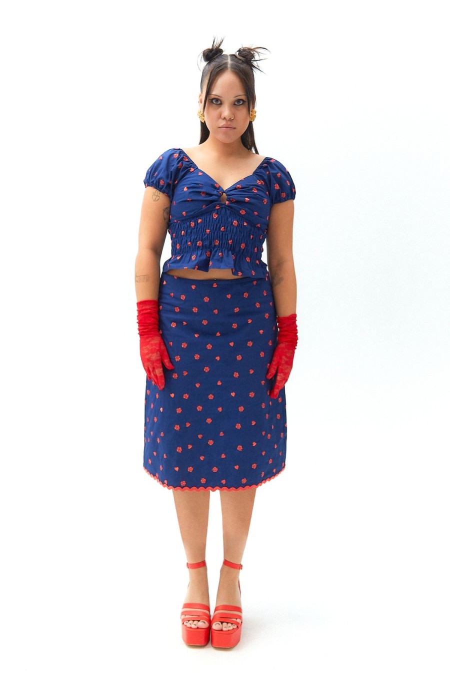 Women Emma Mulholland on Holiday Dresses & Skirts | Dolce Vita Broderie Skirt-Navy/Red
