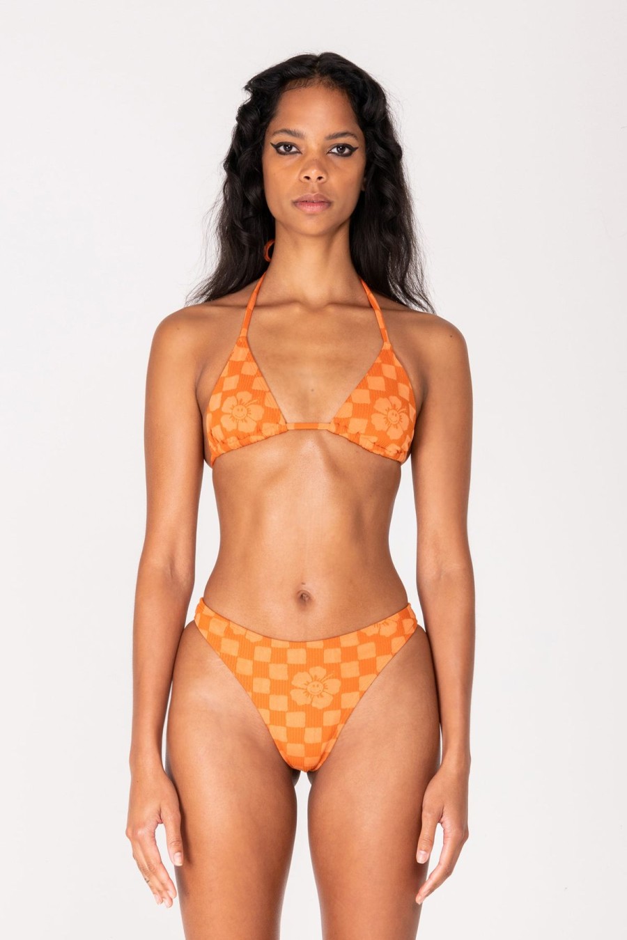 Women Emma Mulholland on Holiday Swimwear | Happy Check Triangle Bikini-Burnt Orange