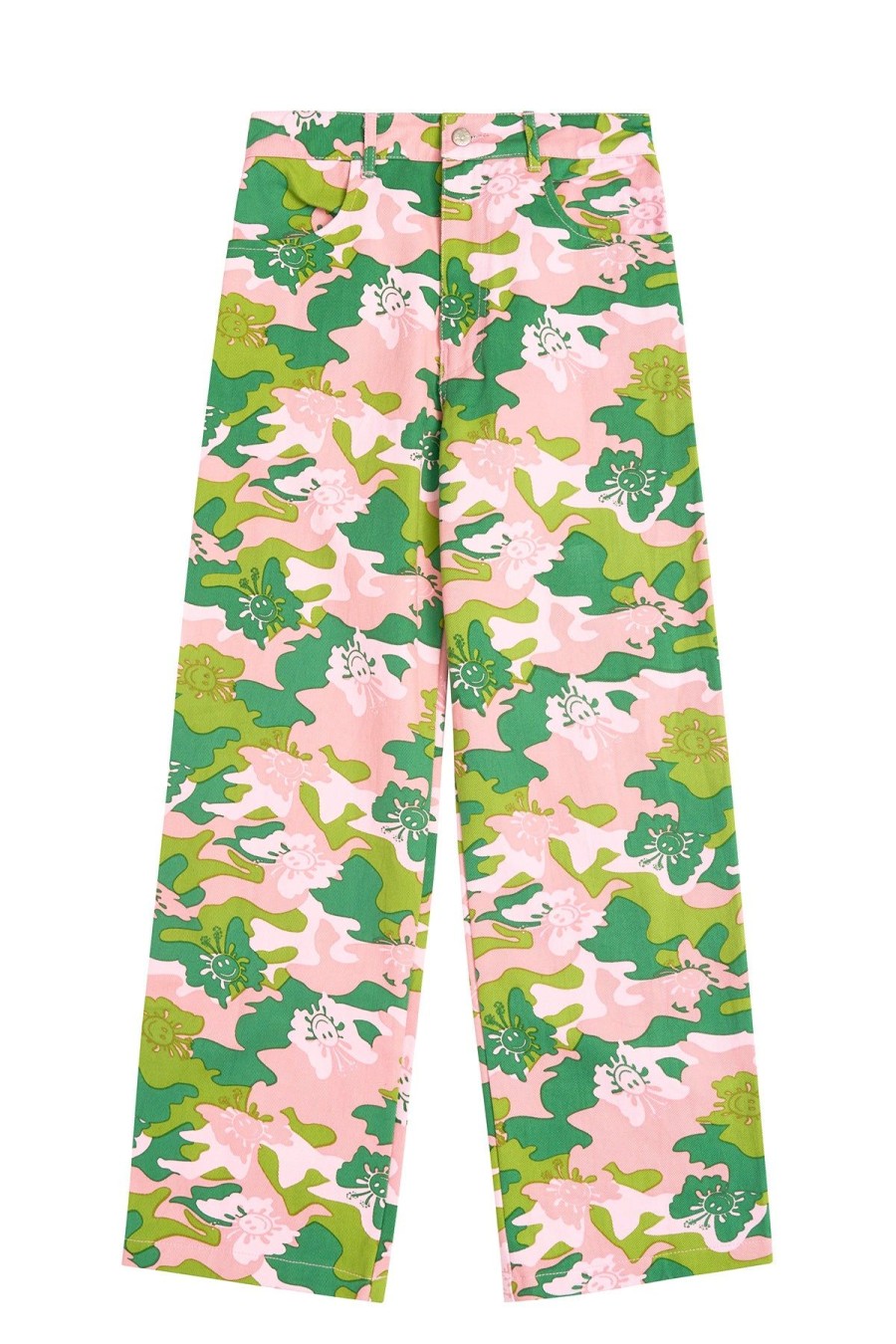 Women Emma Mulholland on Holiday Pants | Butterfly Camo Vacation Pant-Green/Pink