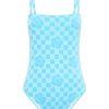 Women Emma Mulholland on Holiday Swimwear | Happy Check Vacation One Piece-Sky Blue