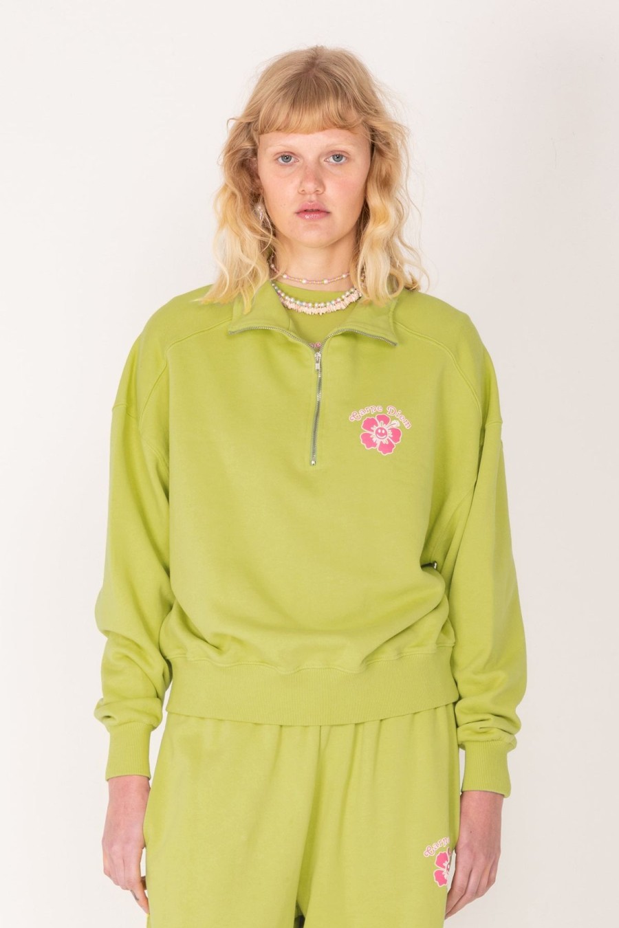 Women Emma Mulholland on Holiday Sweats | Carpe Diem Zip Neck Sweater