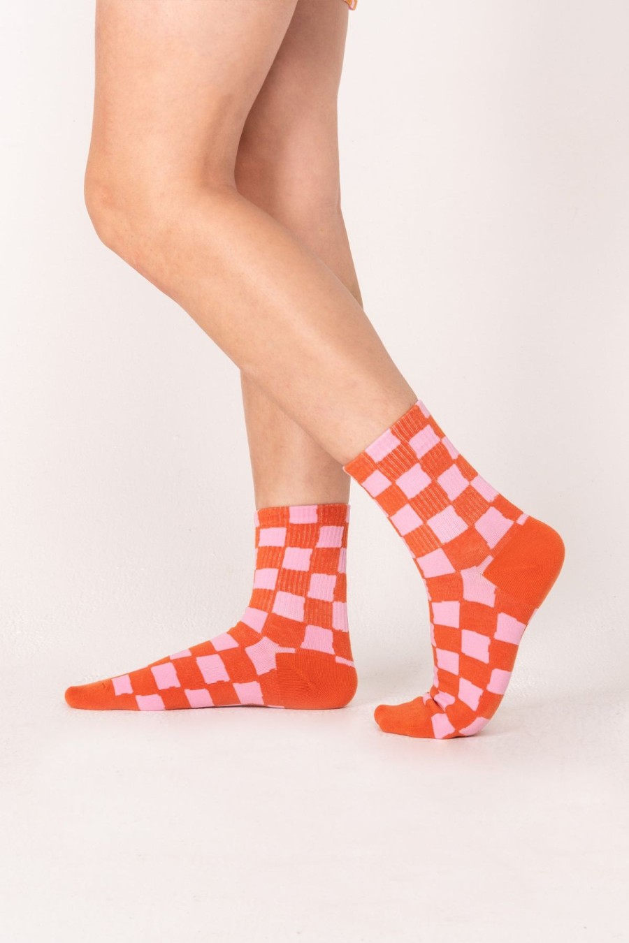 Accessories Emma Mulholland on Holiday | Check Sock-Pink/Orange