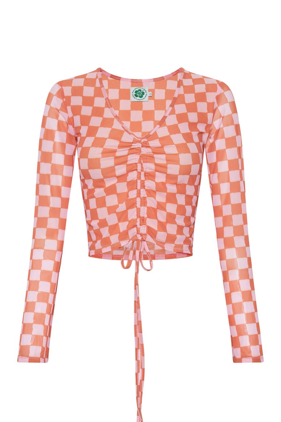 Women Emma Mulholland on Holiday Tees & Tops | Check Mesh Ruched Long Sleeve-Pink/Orange
