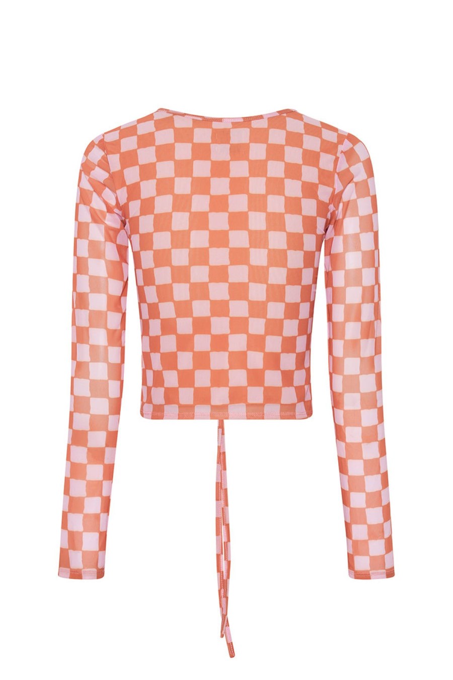 Women Emma Mulholland on Holiday Tees & Tops | Check Mesh Ruched Long Sleeve-Pink/Orange