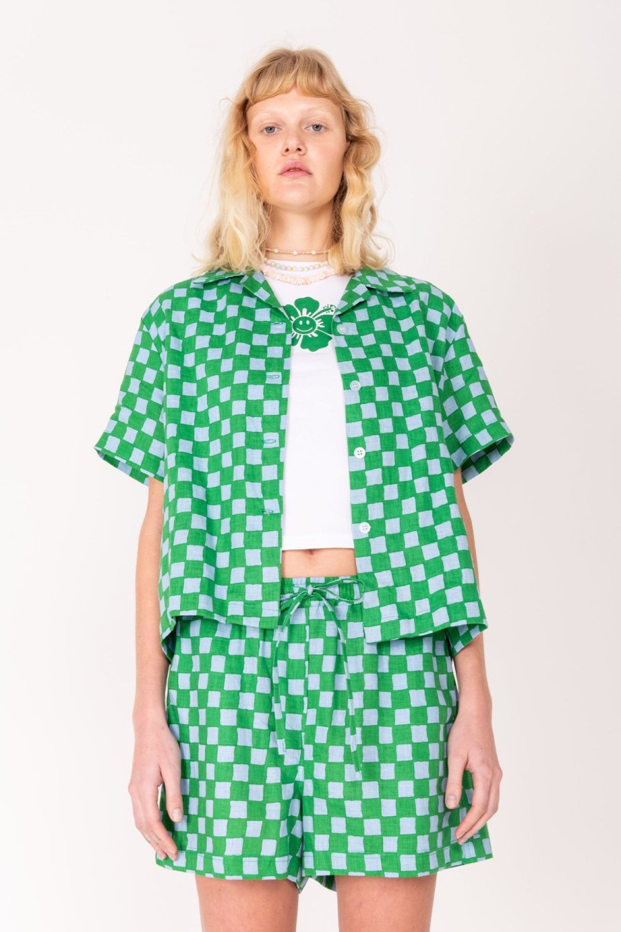 Women Emma Mulholland on Holiday Resort Sets | Check Short Set-Blue/Green