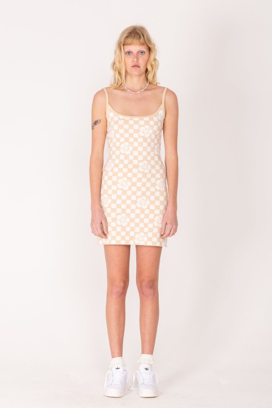 Women Emma Mulholland on Holiday Knitwear | Happy Check Knit Mini Dress