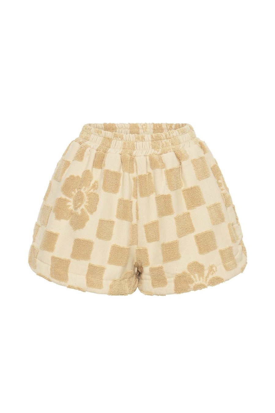 Women Emma Mulholland on Holiday Shorts | Happy Check Terry Beach Shorts-Sand