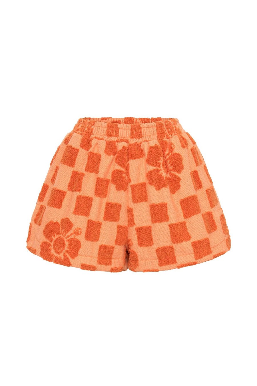 Women Emma Mulholland on Holiday Shorts | Happy Check Terry Beach Shorts-Burnt Orange