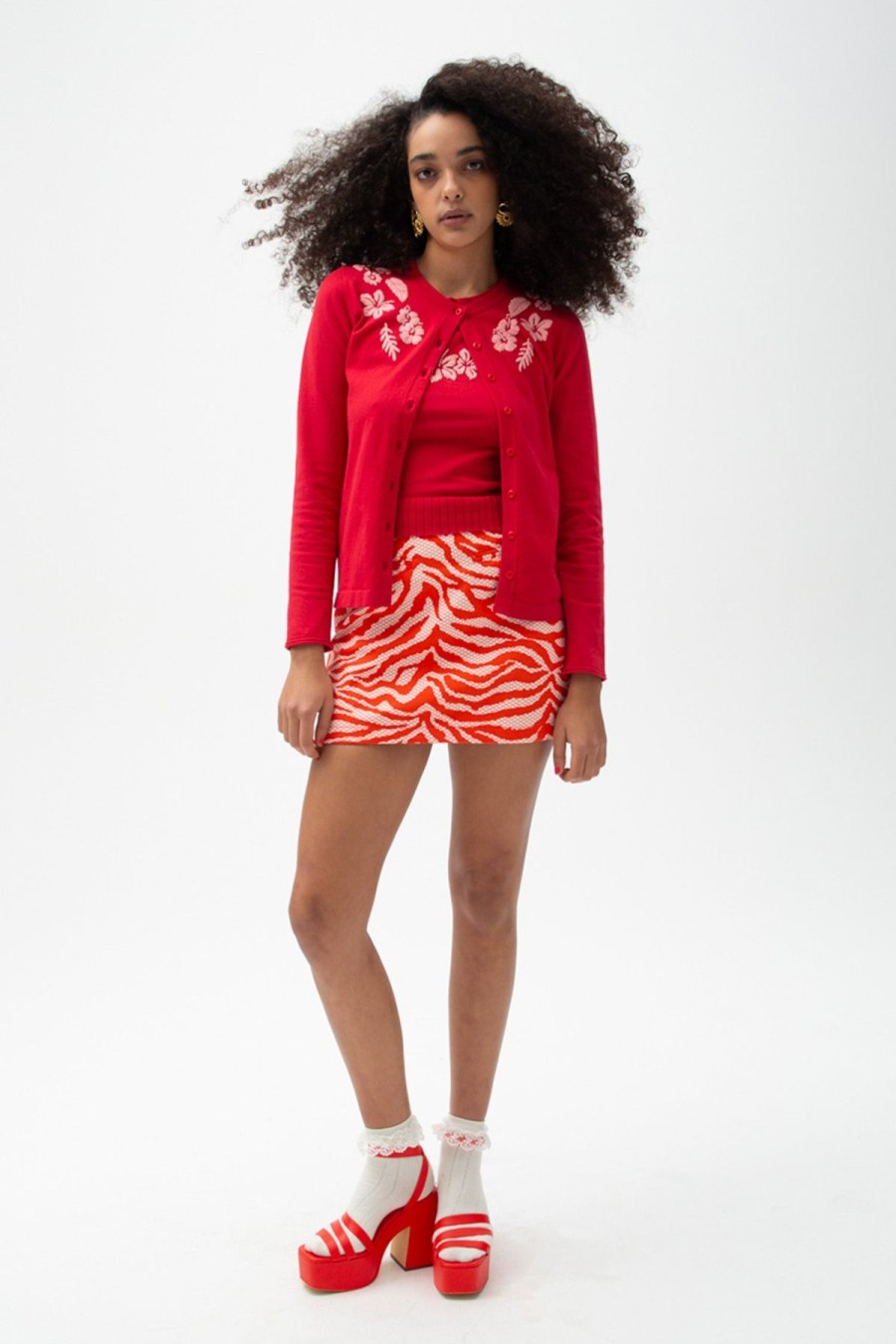 Women Emma Mulholland on Holiday Knitwear | Hibiscus Island Tank-Red/Peach