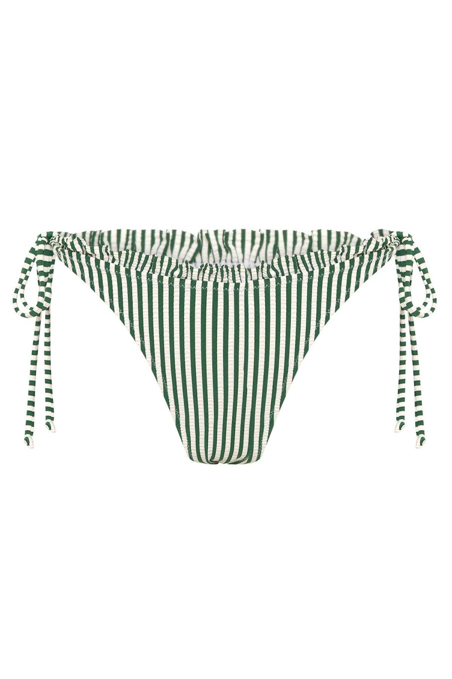 Women Emma Mulholland on Holiday Swimwear | Thin Stripe Side Tie Brief-Dark Green