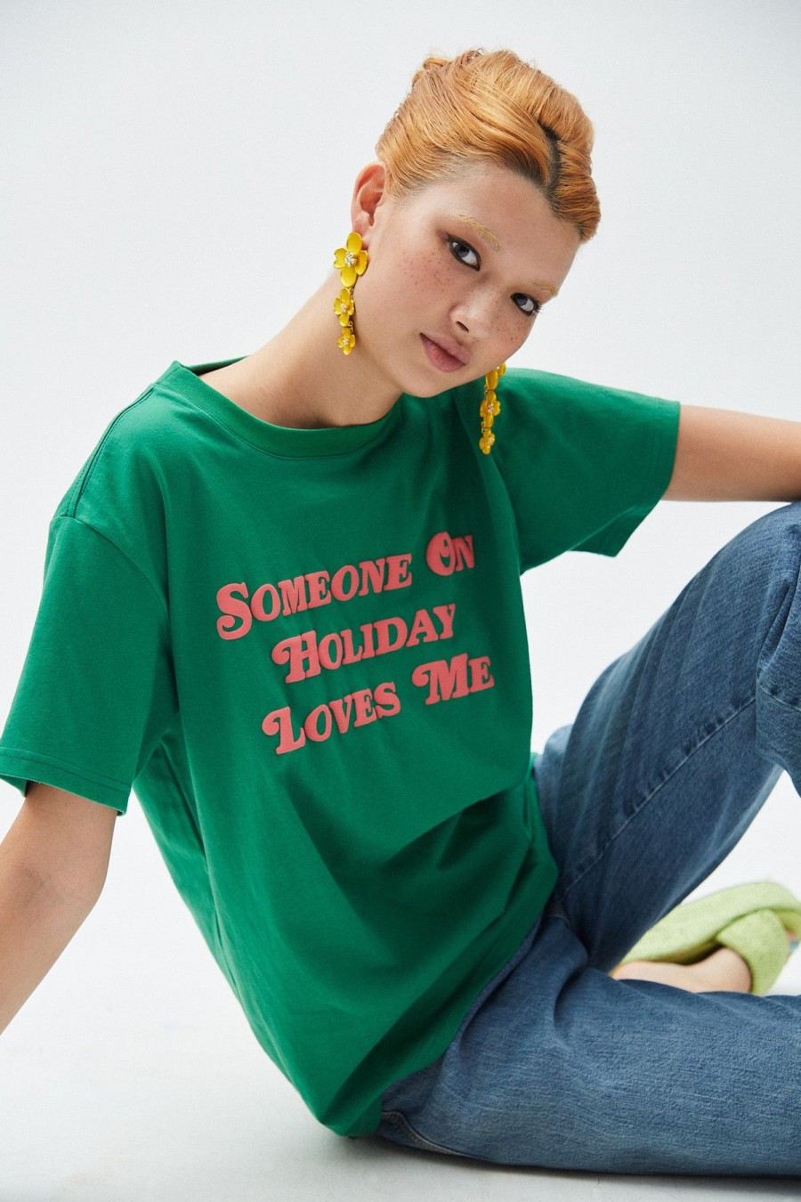 Women Emma Mulholland on Holiday Tees & Tops | Someone On Holiday Tee-Green/Watermelon