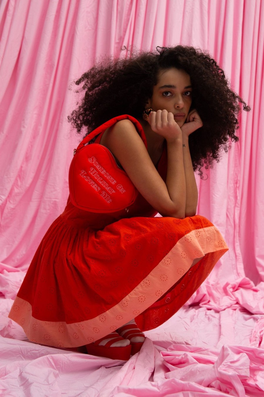 Women Emma Mulholland on Holiday Resort Sets | Sunset Broderie Dress-Red/Apricot