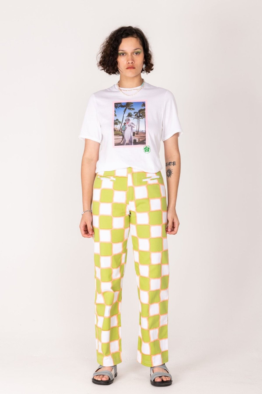 Women Emma Mulholland on Holiday Pants | Airbrush Check Kokomo Pant-Olive