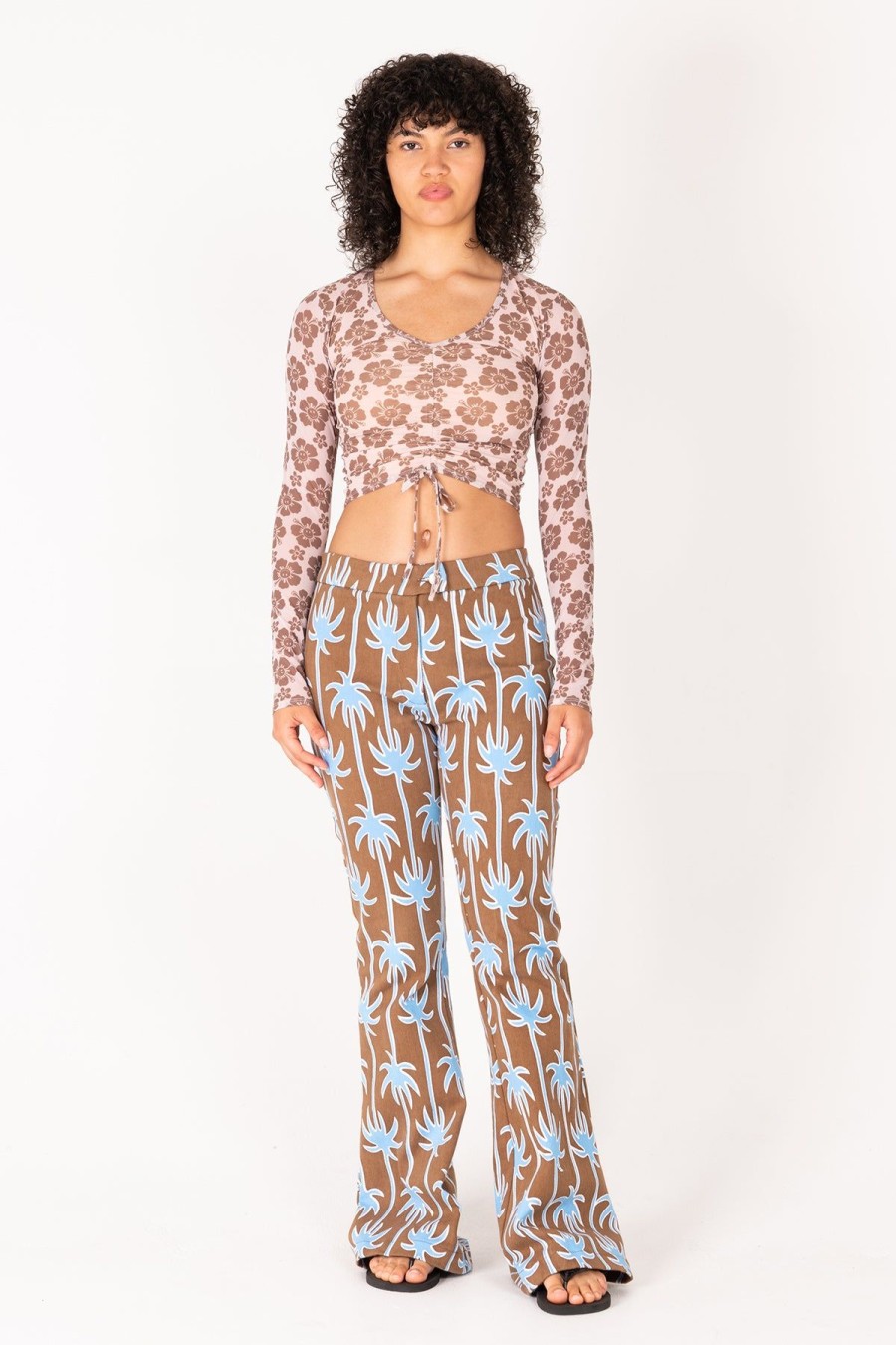 Women Emma Mulholland on Holiday Pants | Pacific Palm Flare Pant-Brown/Blue