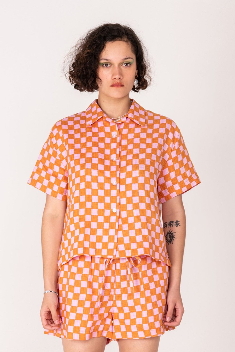 Women Emma Mulholland on Holiday Resort Sets | Check Short Set-Pink/Orange