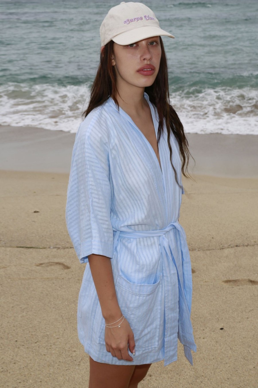 Accessories Emma Mulholland on Holiday | Happy Hibiscus Pool Robe-Baby Blue/Navy
