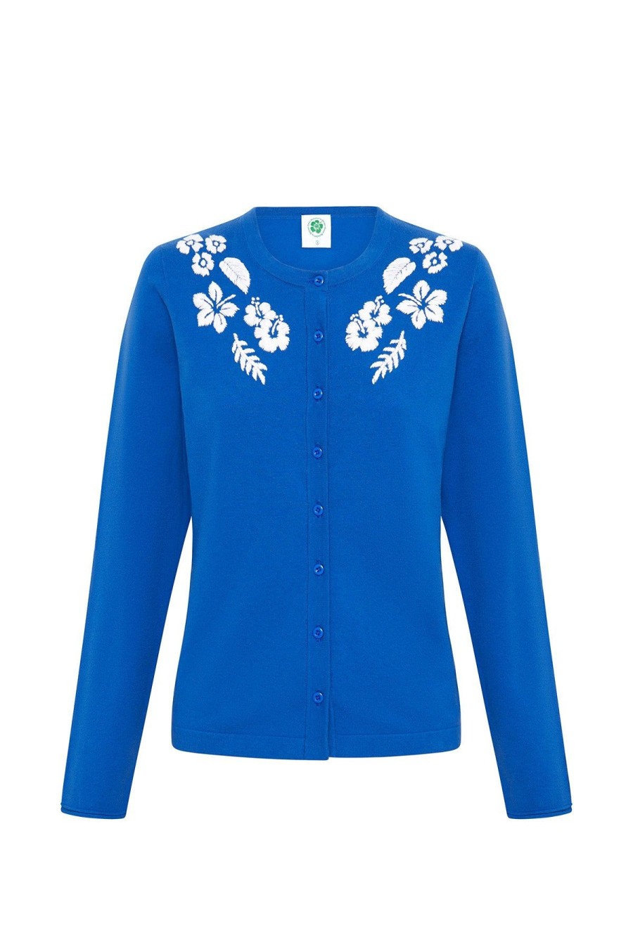 Women Emma Mulholland on Holiday Knitwear | Hibiscus Island Cardigan-Blue/White